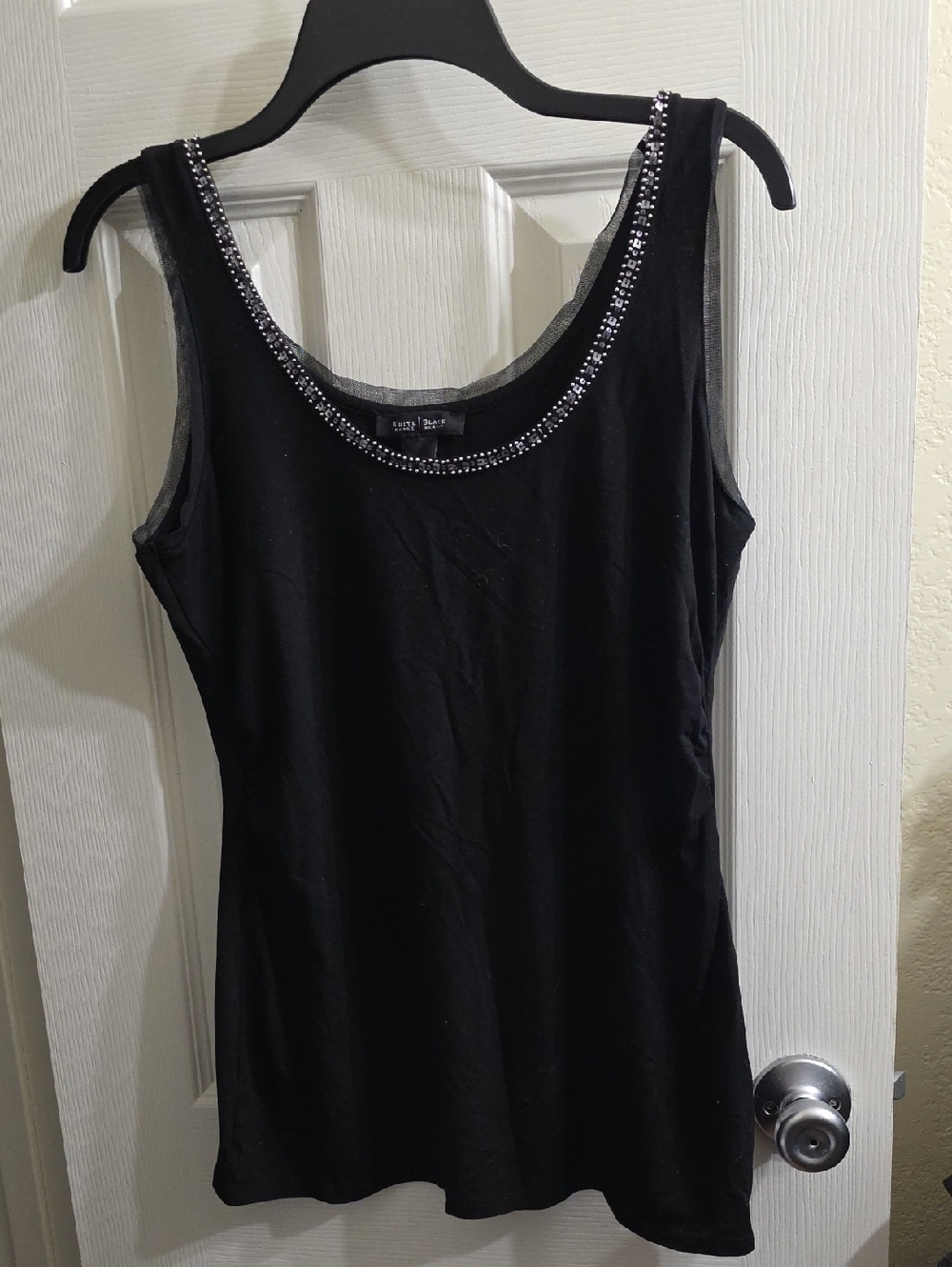 White House Black Market Black Beaded Scoop Neck Tank Size L